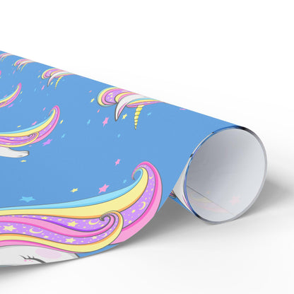 Magical Unicorn Gift Wrap: Blue Kids Wrapping Paper for Parties