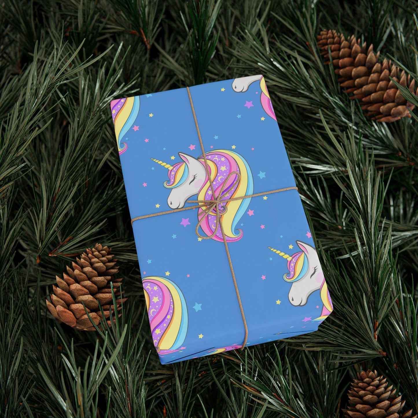Magical Unicorn Gift Wrap: Blue Kids Wrapping Paper for Parties