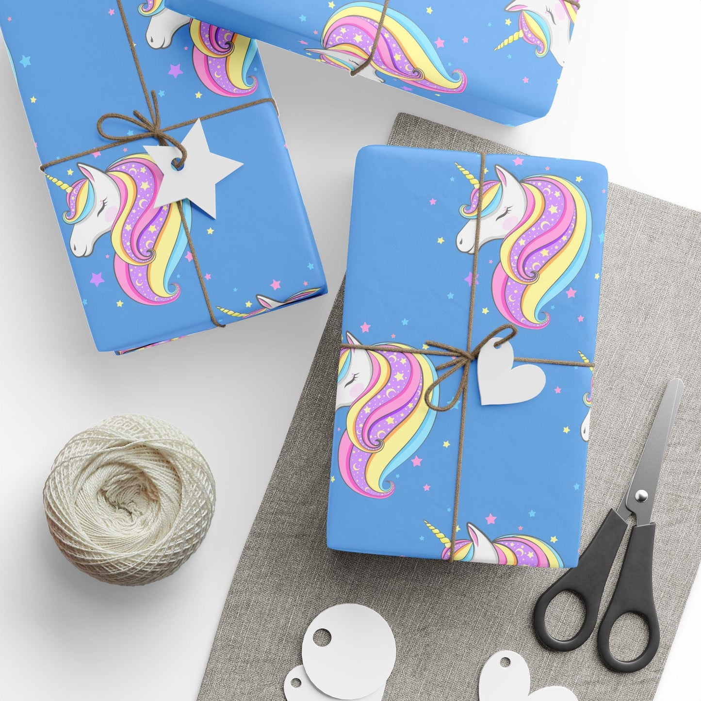 Magical Unicorn Gift Wrap: Blue Kids Wrapping Paper for Parties