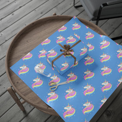 Magical Unicorn Gift Wrap: Blue Kids Wrapping Paper for Parties