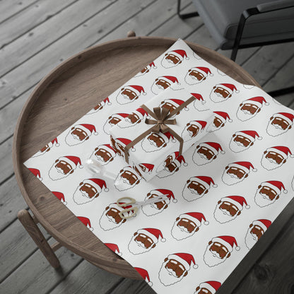 Black Santa Wrapping Paper, Ethnic Santa Gift Wrap, Christmas Holiday Gift Wrap, Festive Santa Claus Wrapping Sheet, Santa Gift Wrap