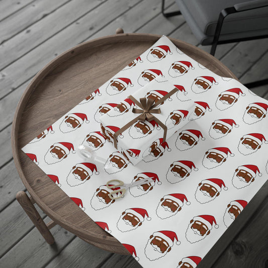 Black Santa Wrapping Paper, Ethnic Santa Gift Wrap, Christmas Holiday Gift Wrap, Festive Santa Claus Wrapping Sheet, Santa Gift Wrap