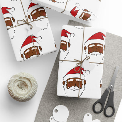 Black Santa Wrapping Paper, Ethnic Santa Gift Wrap, Christmas Holiday Gift Wrap, Festive Santa Claus Wrapping Sheet, Santa Gift Wrap