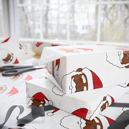Black Santa Wrapping Paper, Ethnic Santa Gift Wrap, Christmas Holiday Gift Wrap, Festive Santa Claus Wrapping Sheet, Santa Gift Wrap