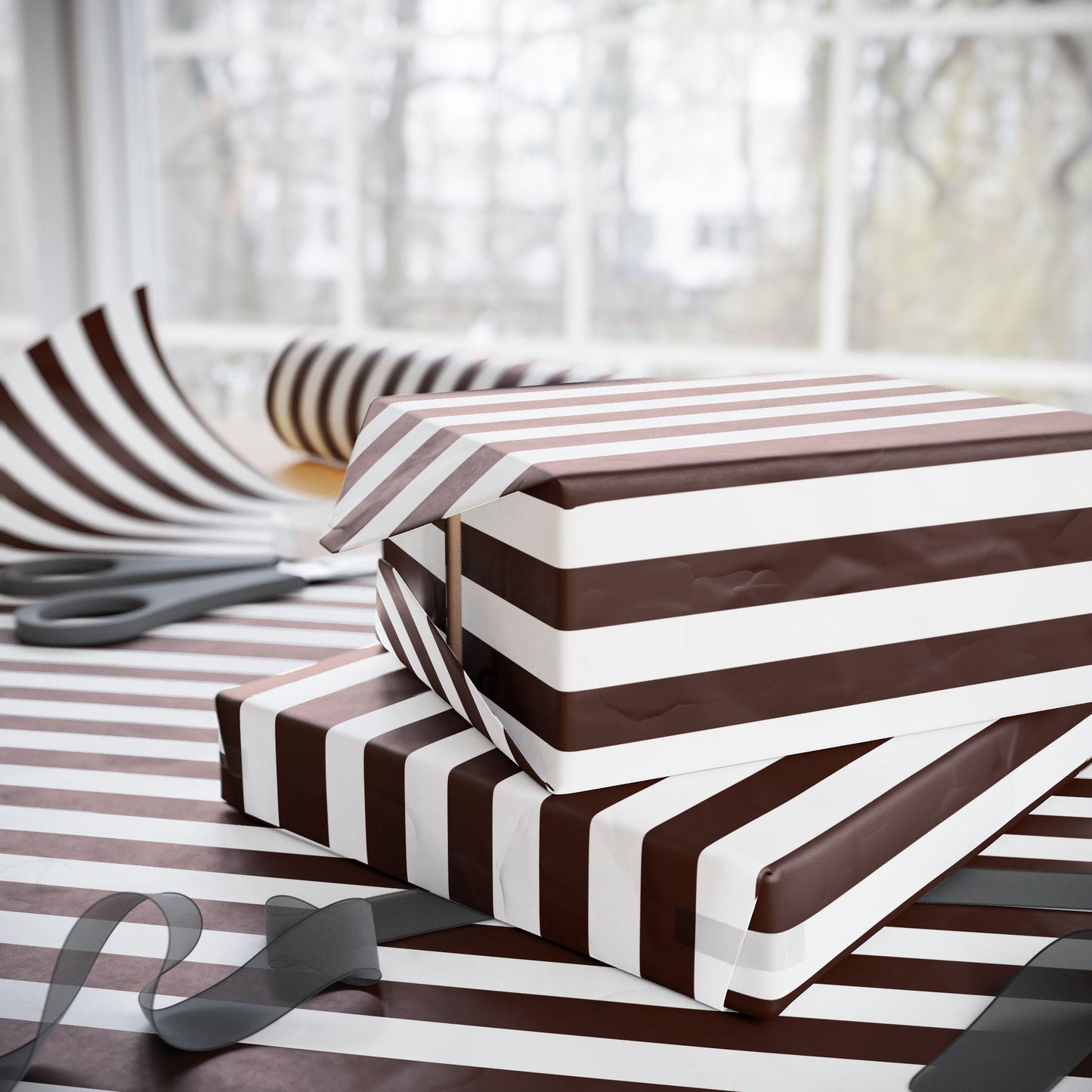 Brown and White Striped Wrapping Paper: Modern Minimalist Gift Wrap