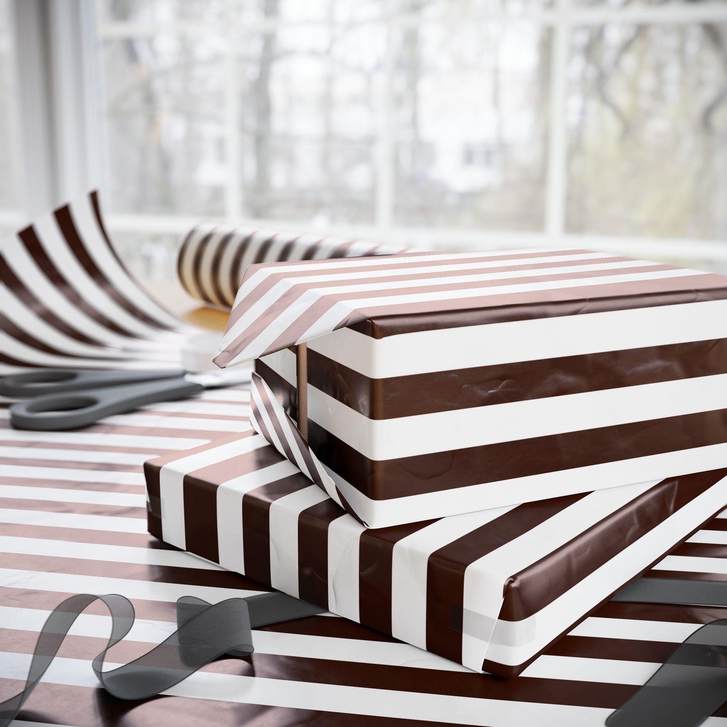 Brown and White Striped Wrapping Paper: Modern Minimalist Gift Wrap