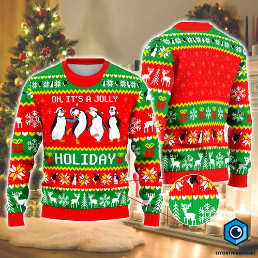 Mary Poppins Penguin Ugly Sweatshirt | Ugly Christmas Sweatshirt | Oh It's A Jolly Holiday Christmas Sweater | Animal Christmas Sweatshirt