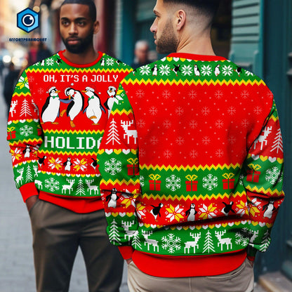 Mary Poppins Penguin Ugly Sweatshirt | Ugly Christmas Sweatshirt | Oh It's A Jolly Holiday Christmas Sweater | Animal Christmas Sweatshirt