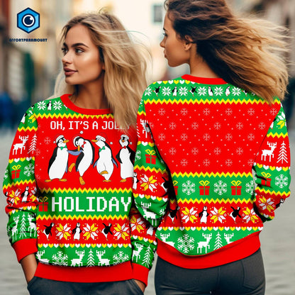 Mary Poppins Penguin Ugly Sweatshirt | Ugly Christmas Sweatshirt | Oh It's A Jolly Holiday Christmas Sweater | Animal Christmas Sweatshirt