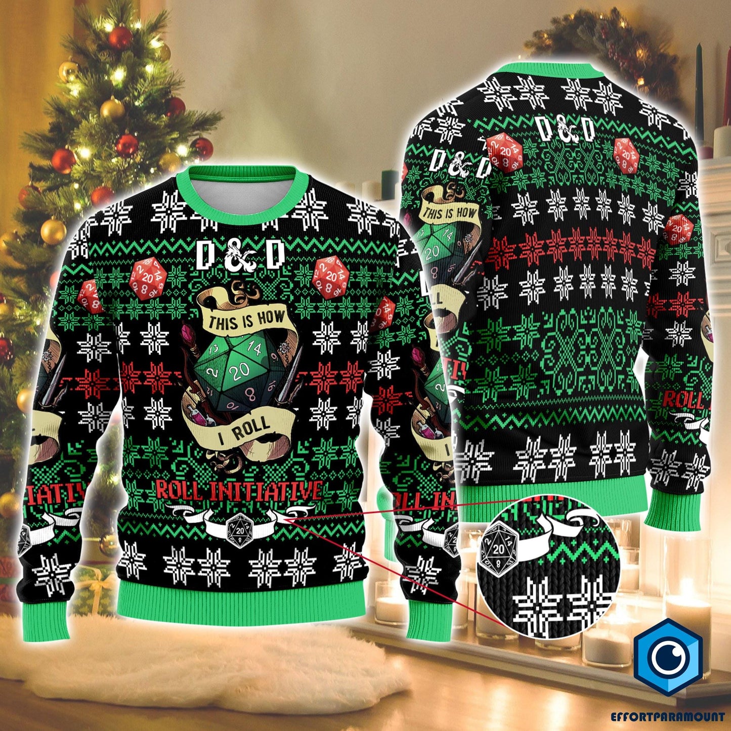 Dungeons & Dragons Seven Dice A-Rolling Ugly Christmas Sweater, BG3 Ugly Christmas Sweater, Game Sweater