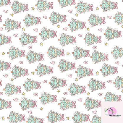 Funny Christmas Tree Wrapping Paper, Recyclable Paper, Cute Heart Star Design, Winter Holiday Gift Wrap