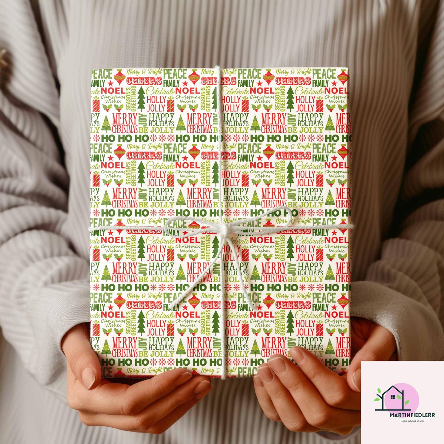 Christmas Typography Wrapping Paper: Red & Green Holiday Word Art
