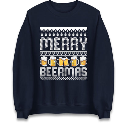 Funny Ugly Christmas Jumper Merry Beermas Beer Lover, Funny Xmas Drinking Hoodie, Alcohol Party Christmas T Shirt, Festive Beer Gift Top