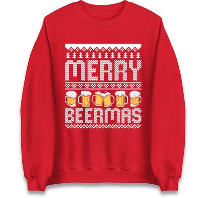 Funny Ugly Christmas Jumper Merry Beermas Beer Lover, Funny Xmas Drinking Hoodie, Alcohol Party Christmas T Shirt, Festive Beer Gift Top