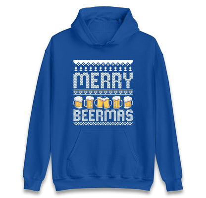 Funny Ugly Christmas Jumper Merry Beermas Beer Lover, Funny Xmas Drinking Hoodie, Alcohol Party Christmas T Shirt, Festive Beer Gift Top