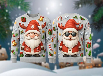 Ugly Christmas Sweater Santa, Funny Gnome Santa Reindeer Antlers Xmas Sweatshirt, Holiday Party Outfit, Cute Winter Gift Pullover
