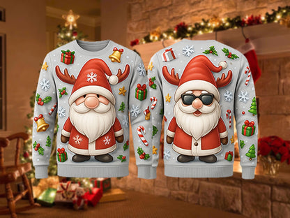 Ugly Christmas Sweater Santa, Funny Gnome Santa Reindeer Antlers Xmas Sweatshirt, Holiday Party Outfit, Cute Winter Gift Pullover