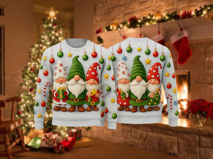 Ugly Christmas Sweater Gnome Trio, Funny Santa Gnomes Xmas Sweatshirt, Holiday Party Outfit, Cute Family Winter Gift Pullover