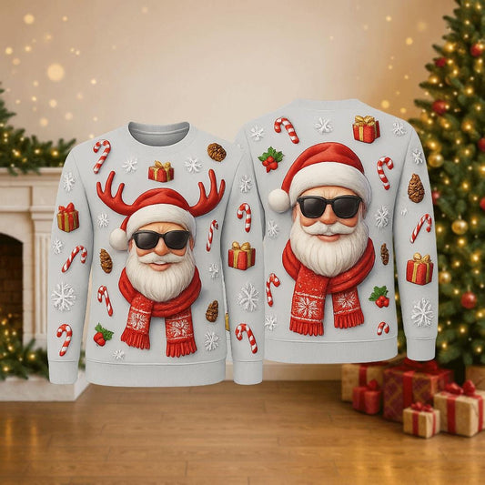 Ugly Christmas Sweater Santa Cool, Funny Sunglasses Xmas Sweatshirt, Holiday Party Outfit, Novelty Winter Gift Pullover