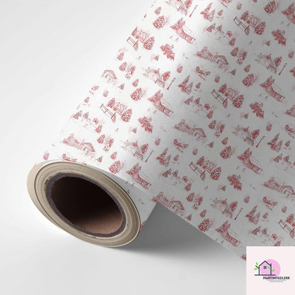 Christmas Village Toile Wrapping Paper: Rustic Winter Cabin Gift Wrap