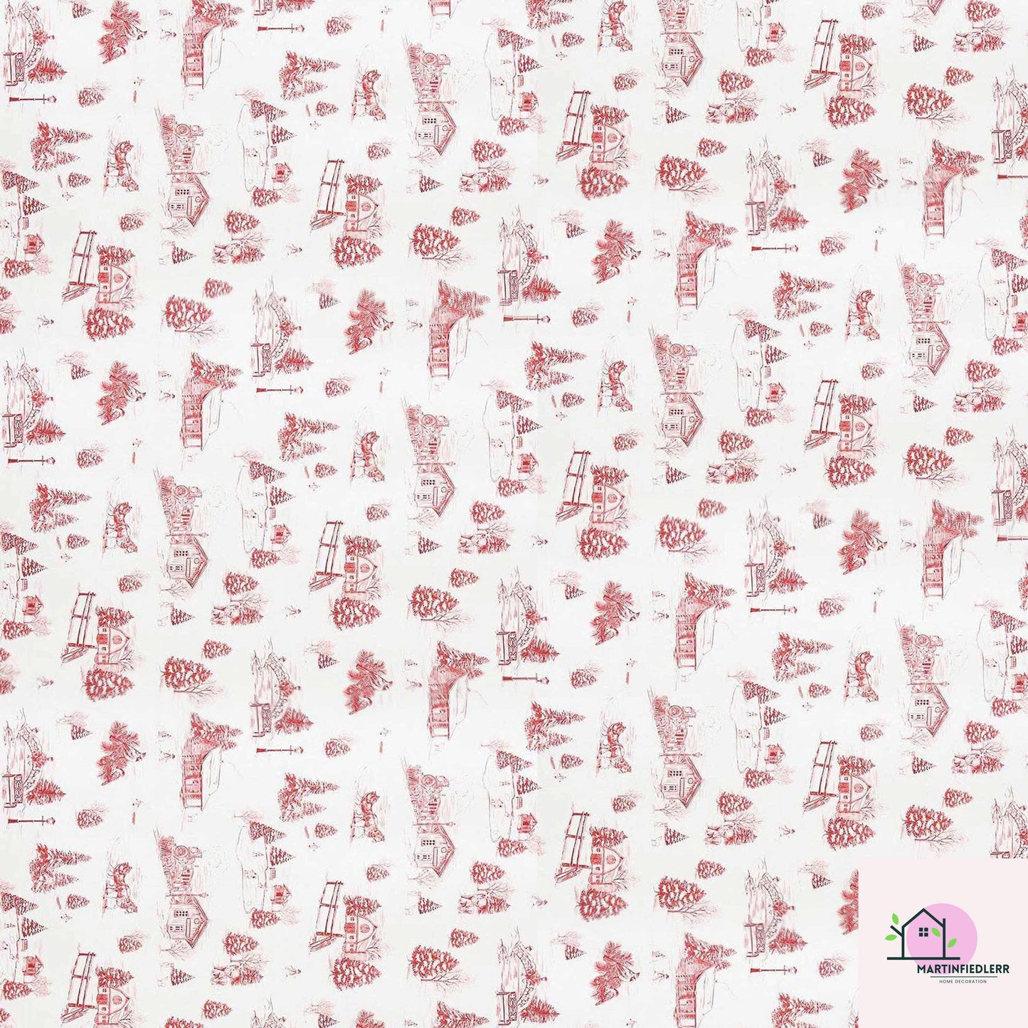 Christmas Village Toile Wrapping Paper: Rustic Winter Cabin Gift Wrap