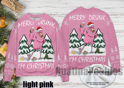 Merry Drunk Flamingo Ugly Christmas Sweater, Merry Drunk  Christmas Sweater, Xmas Sweater, Gift For Men Women, Ugly Christmas Sweater