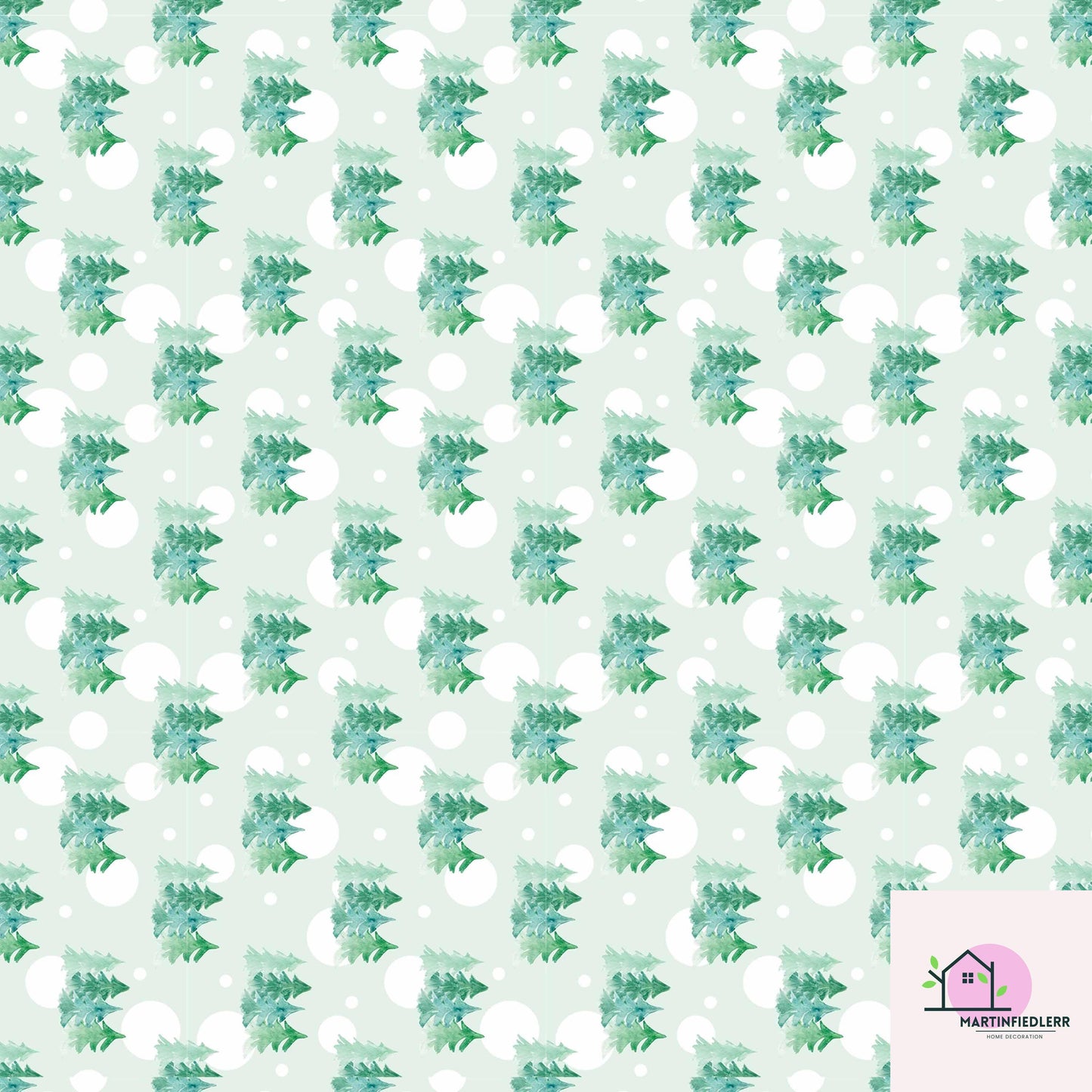Watercolor Christmas Tree Wrapping Paper, Mint Green Holiday Gift Wrap Sheets, Winter Snow Dot Packaging, Minimal Festive Nature Style