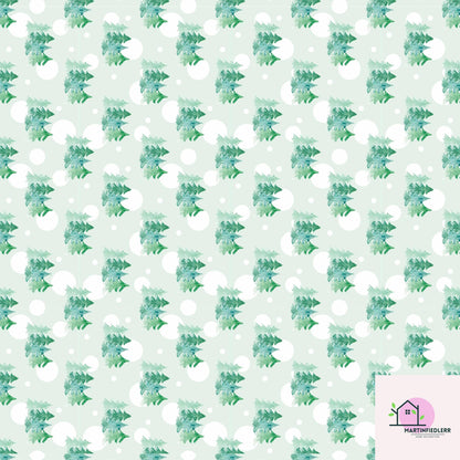 Watercolor Christmas Tree Wrapping Paper, Mint Green Holiday Gift Wrap Sheets, Winter Snow Dot Packaging, Minimal Festive Nature Style