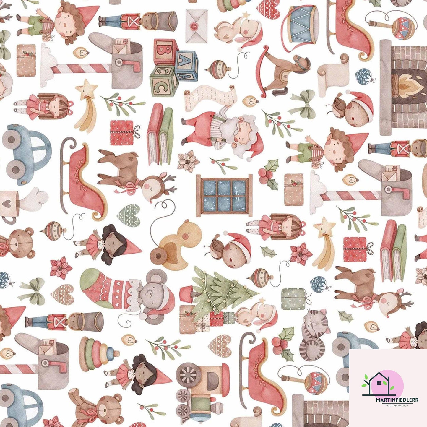 Vintage Toy Shop Christmas Wrapping Paper: Festive Elf & Reindeer Gift Wrap