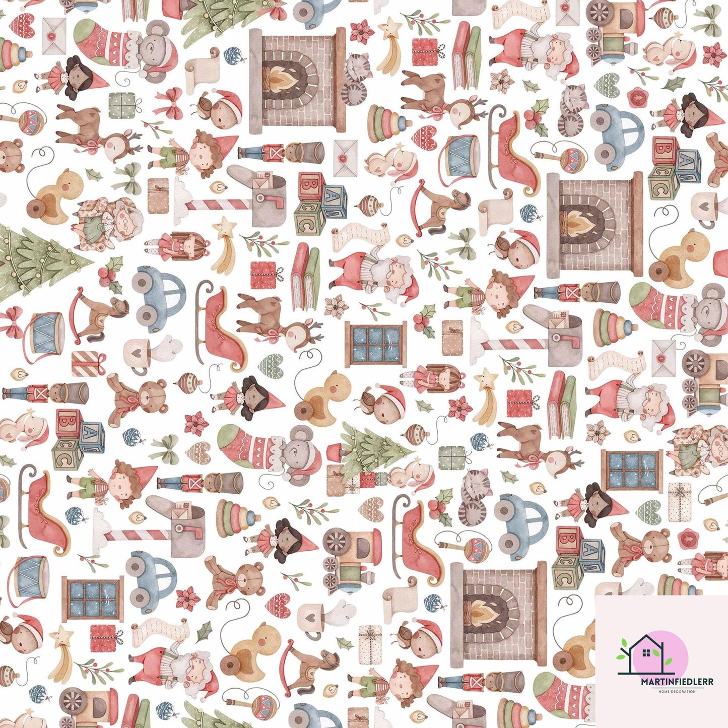 Vintage Toy Shop Christmas Wrapping Paper: Festive Elf & Reindeer Gift Wrap