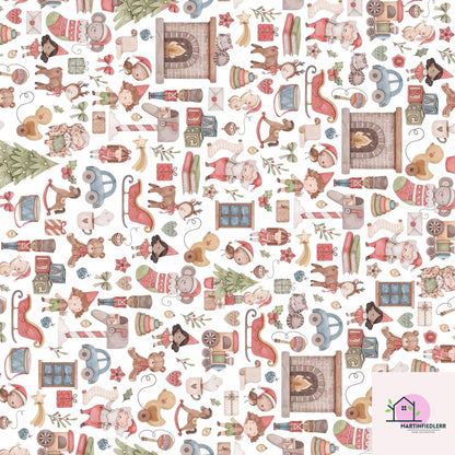 Vintage Toy Shop Christmas Wrapping Paper: Festive Elf & Reindeer Gift Wrap