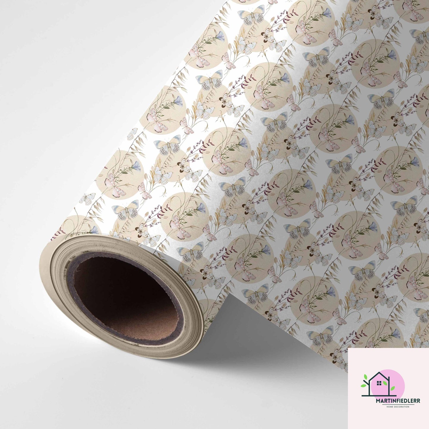 Boho Butterfly Wrapping Paper: Beige Wildflower Gift Wrap