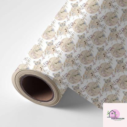 Boho Butterfly Wrapping Paper: Beige Wildflower Gift Wrap