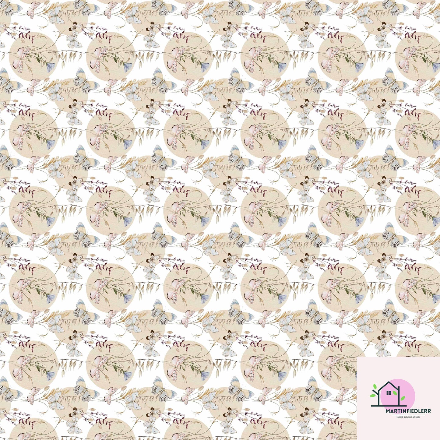 Boho Butterfly Wrapping Paper: Beige Wildflower Gift Wrap
