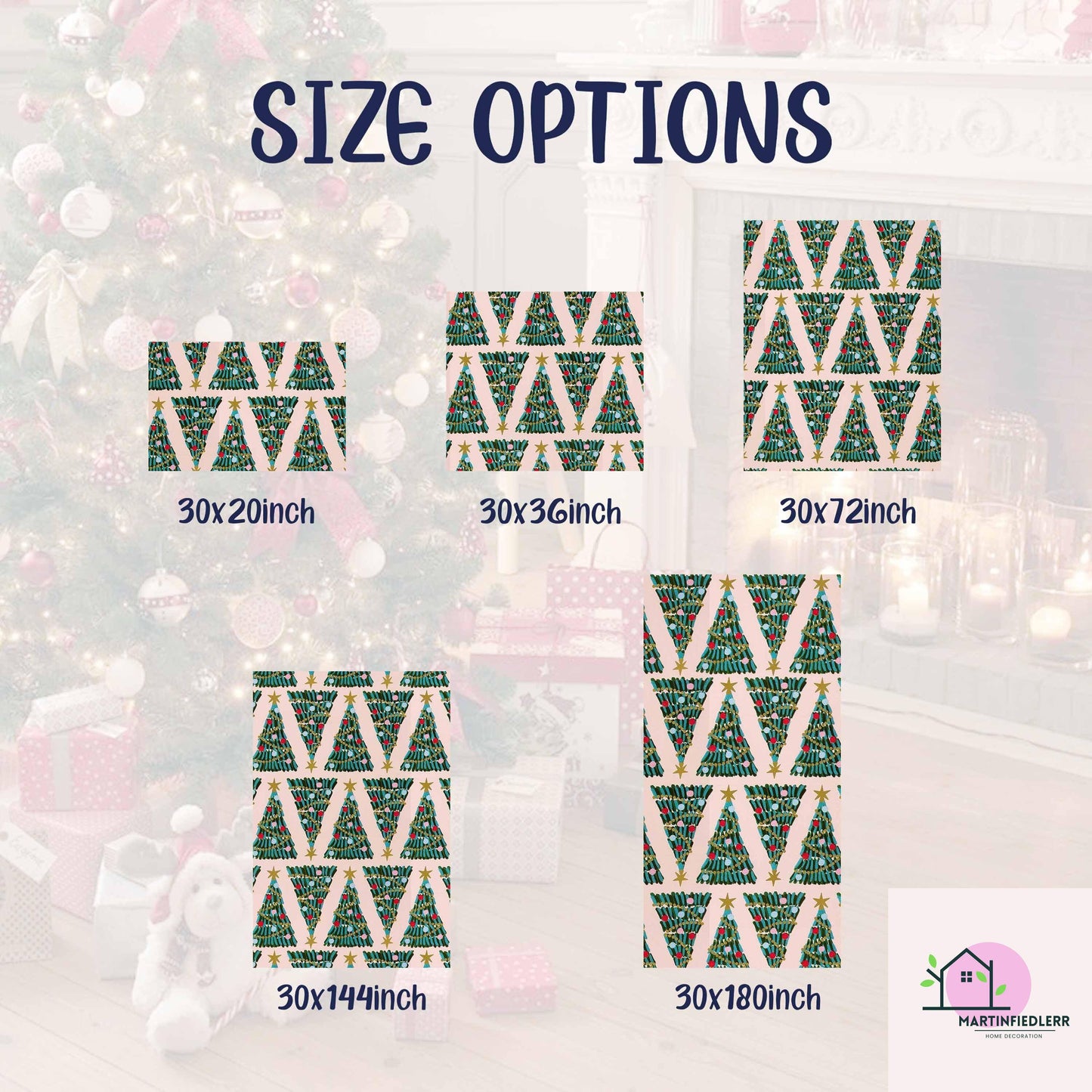 Christmas Tree Wrapping Paper, Pink Holiday Gift Wrap Sheets, Festive Green Red Blue Ornament Packaging, Modern Winter Party Style