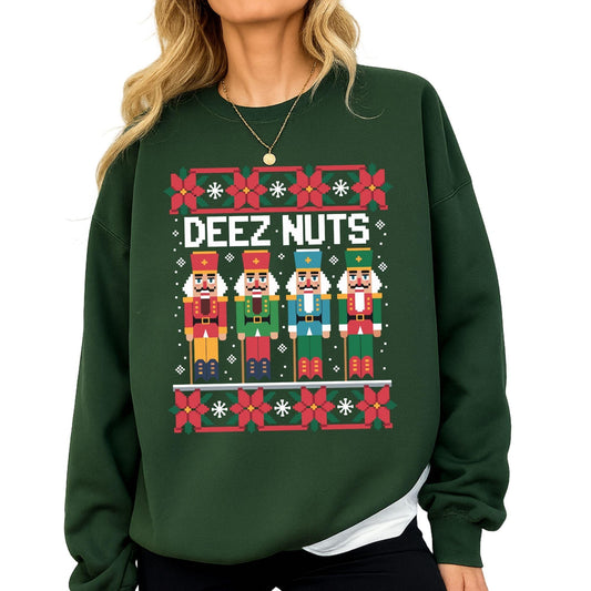 Funny Deez Nuts Nutcracker Christmas Sweatshirt: Ugly Holiday