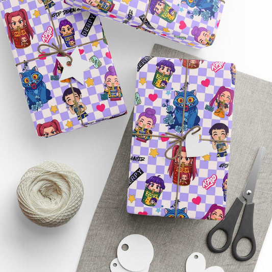 K-Pop Anime Wrapping Paper | Cute Chibi Gift Wrap for Fans | Colorful Korean Pop & Demon Hunter Anime Inspired Pattern | Birthday Gift Wrap