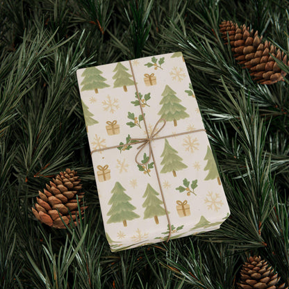 Christmas Tree Wrapping Paper | Elegant Holiday Gift Wrap | Green & Gold Christmas Decor | Winter Gift Wrap | Festive Wrapping Sheets