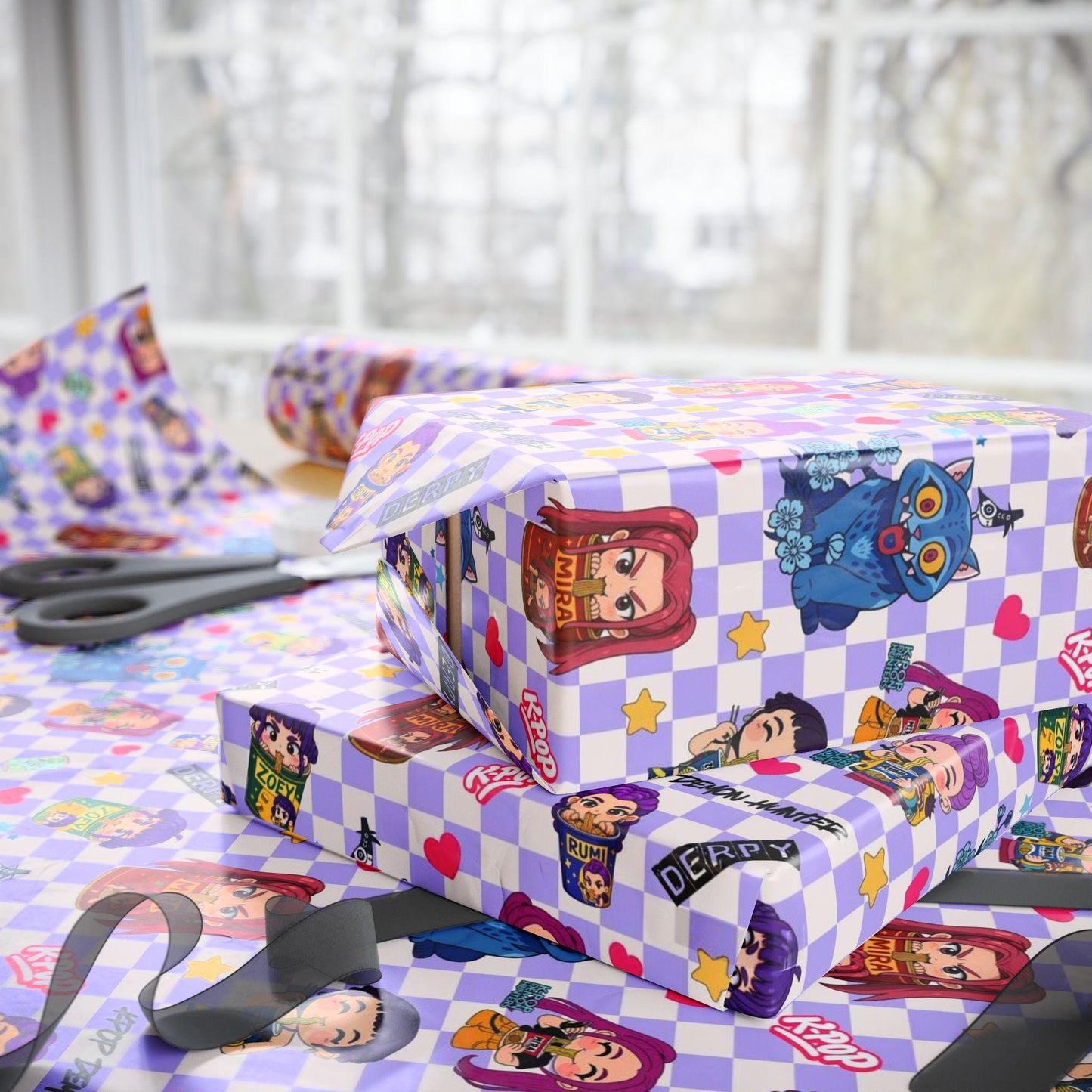 K-Pop Anime Wrapping Paper | Cute Chibi Gift Wrap for Fans | Colorful Korean Pop & Demon Hunter Anime Inspired Pattern | Birthday Gift Wrap