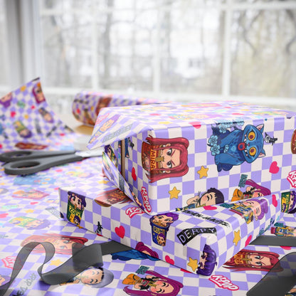K-Pop Anime Wrapping Paper | Cute Chibi Gift Wrap for Fans | Colorful Korean Pop & Demon Hunter Anime Inspired Pattern | Birthday Gift Wrap