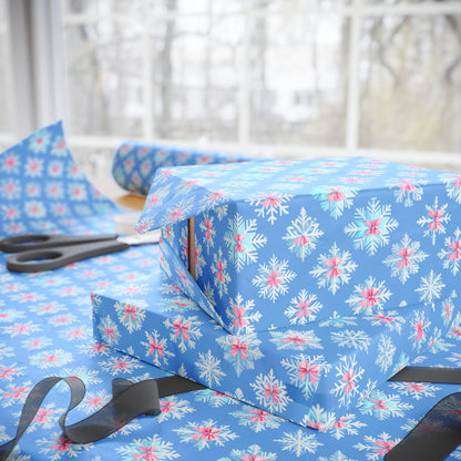 Blue Snowflake Wrapping Paper | Winter Gift Wrap | Christmas Snowflake Paper | Holiday Gift Wrap | Frosty Blue Xmas Wrapping Sheets