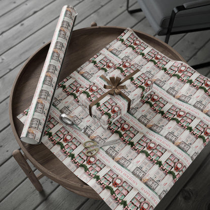 Happy Holidays Wrapping | Christmas Window Gift Wrap | Wreath & Garland Holiday Paper | Cozy Farmhouse Christmas Decor | Rustic Holiday