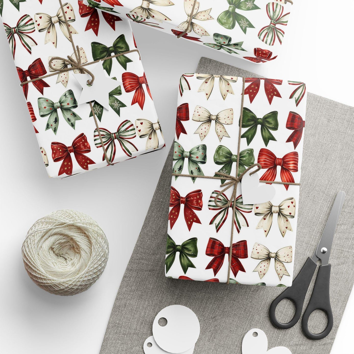 Christmas Bow Wrapping Paper | Holiday Gift Wrap | Red and Green Ribbon Design | Festive Christmas Packaging | Rustic Holiday Decor