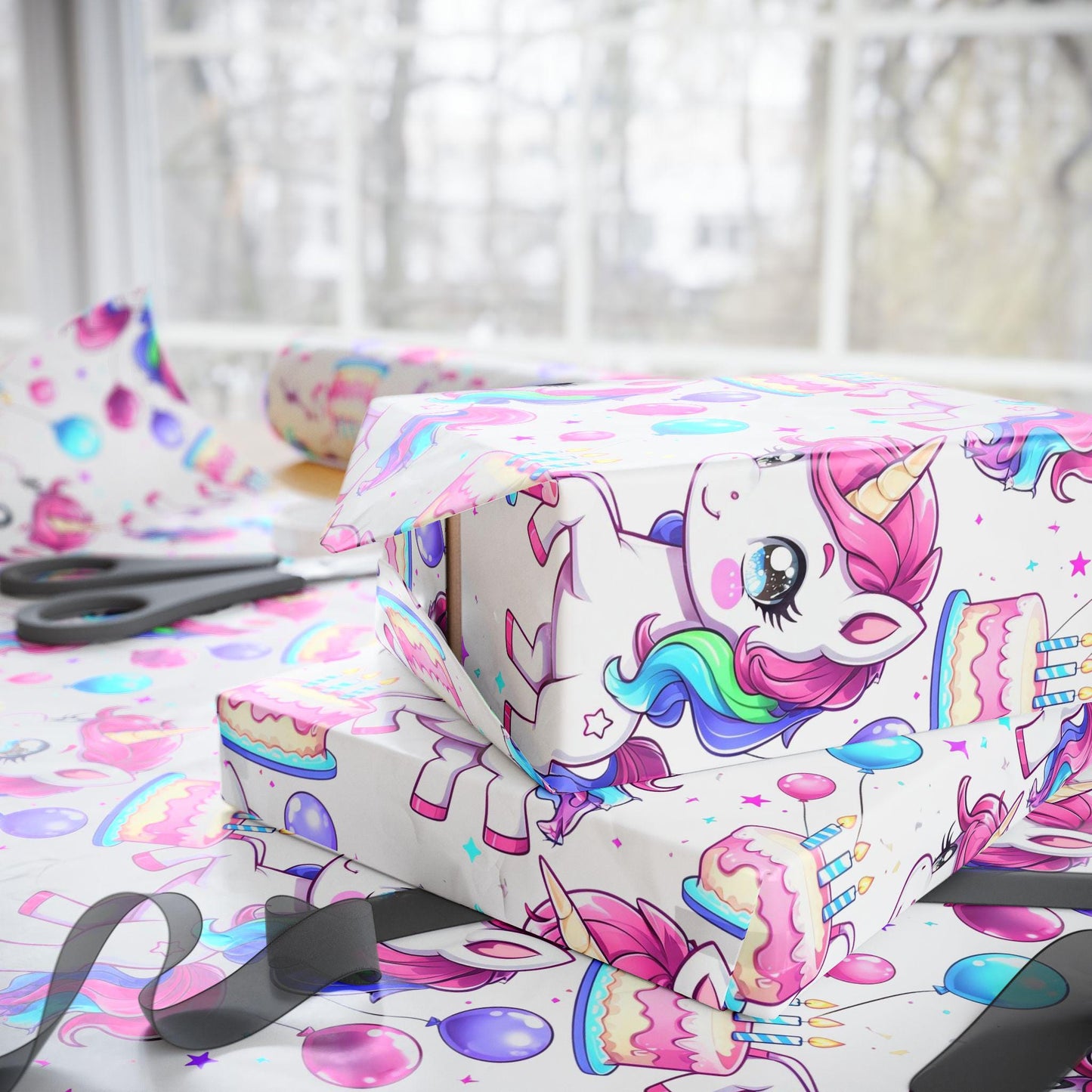 Unicorn Birthday Wrapping Paper | Rainbow Pony Gift Wrap | Kids Party Gift Paper | Cute Girl Wrapping | Magical Unicorn Decor