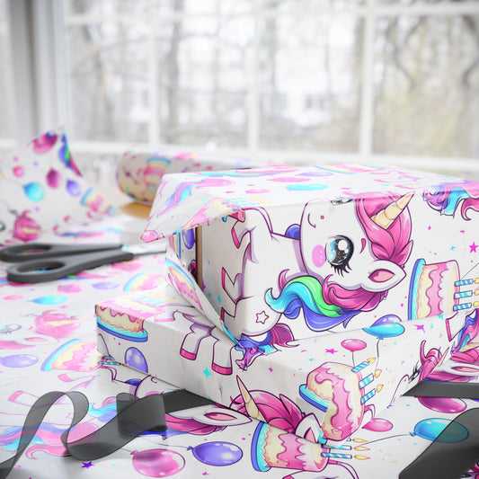 Unicorn Birthday Wrapping Paper | Rainbow Pony Gift Wrap | Kids Party Gift Paper | Cute Girl Wrapping | Magical Unicorn Decor