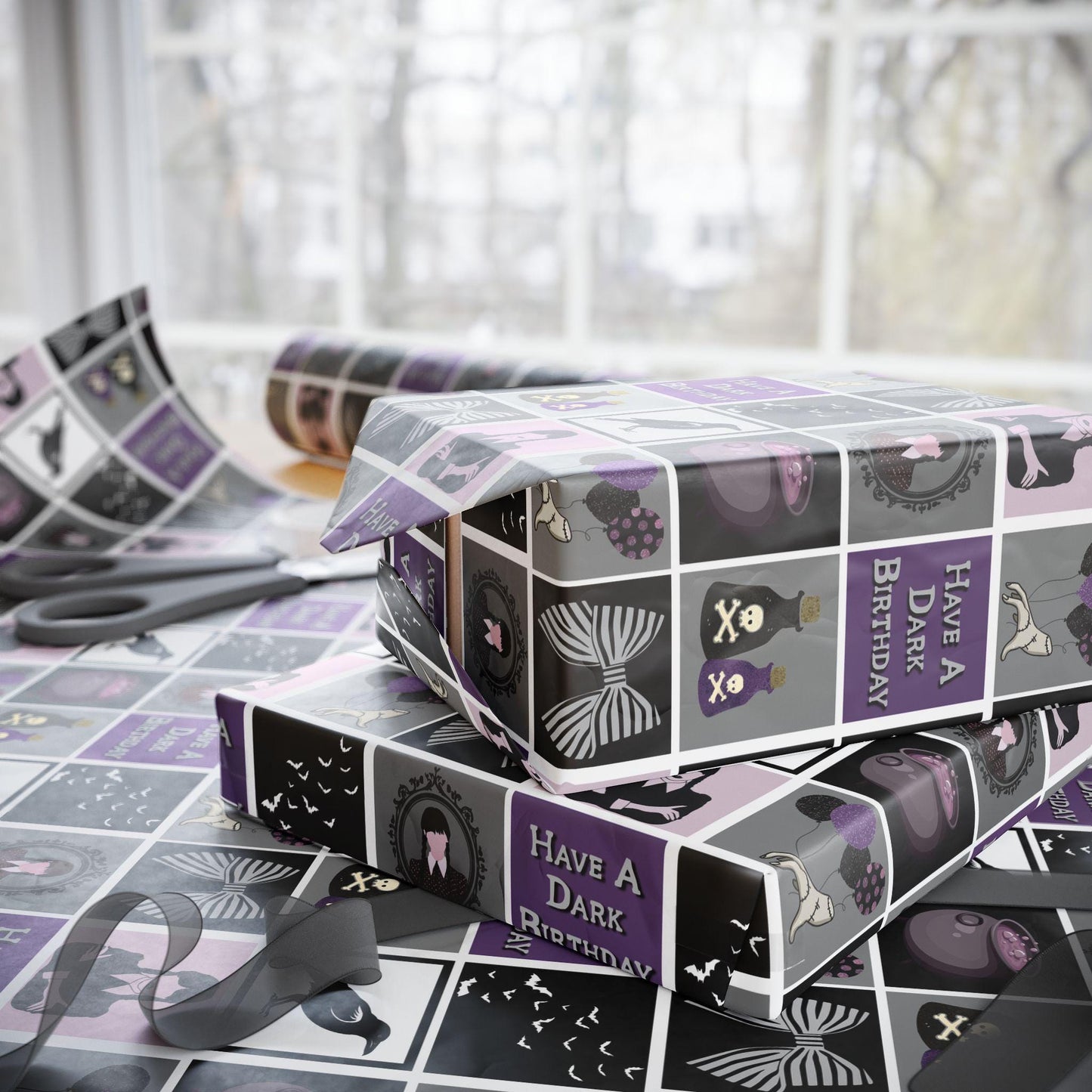 Wednesday Birthday Wrapping Paper: Goth Adams Family Gift Wrap