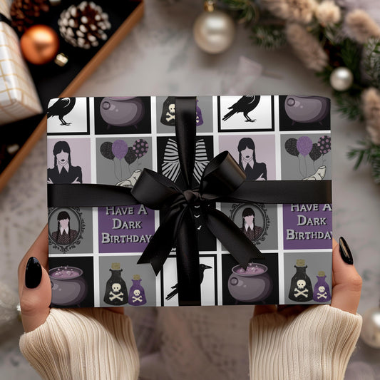 Wednesday Birthday Wrapping Paper: Goth Adams Family Gift Wrap
