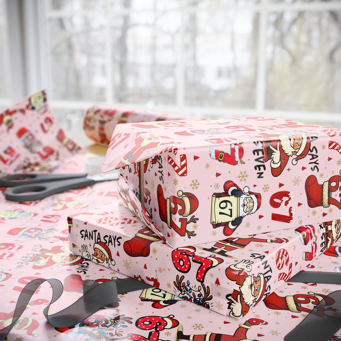 PINK Wrapping Papers, 67 Meme Funny Christmas Gift Wrap for Kids, Childrens Brain Rot, Funny Gift Idea, Holiday Wrapping Roll, Unique Gift