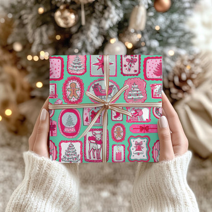PINK Wrapping Papers, Preppy Christmas Gift Wrap for Kids, Childrens Gift Idea, Bright Gift Idea, Holiday Gift Wrapping