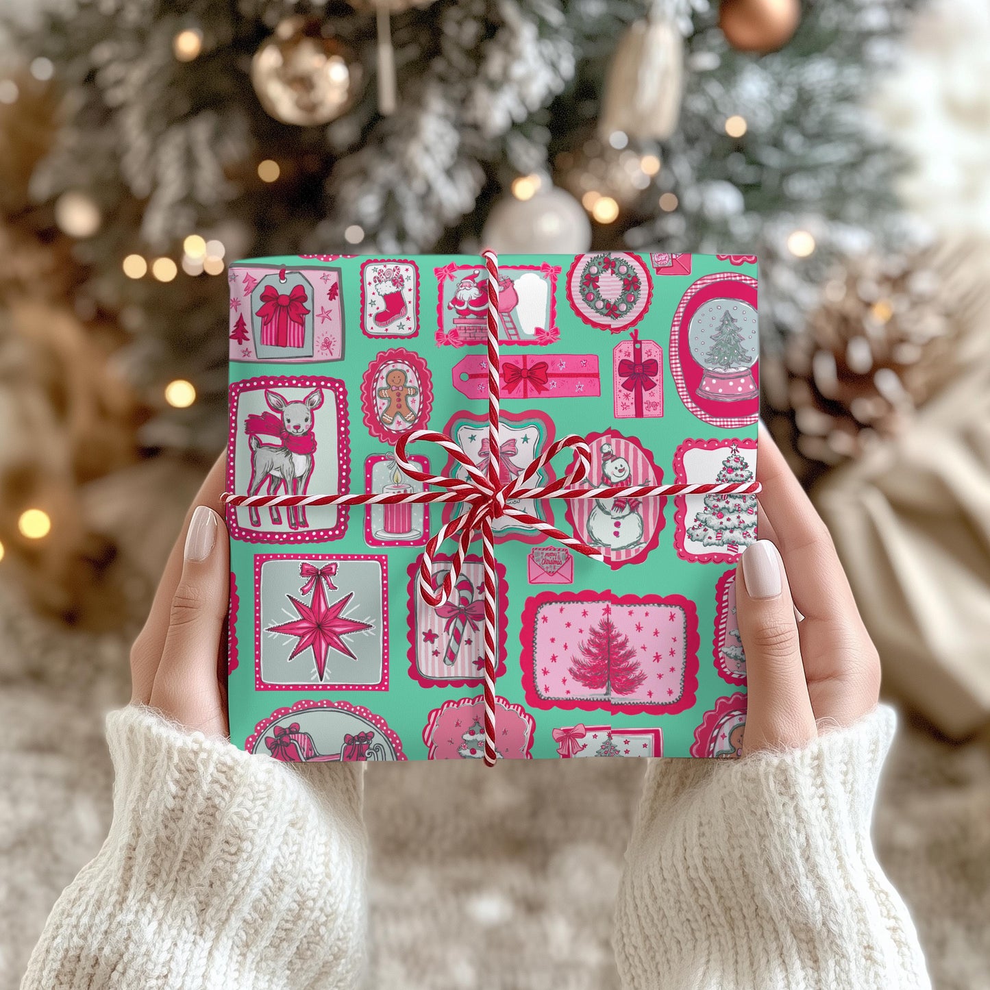 PINK Wrapping Papers, Preppy Christmas Gift Wrap for Kids, Childrens Gift Idea, Bright Gift Idea, Holiday Gift Wrapping